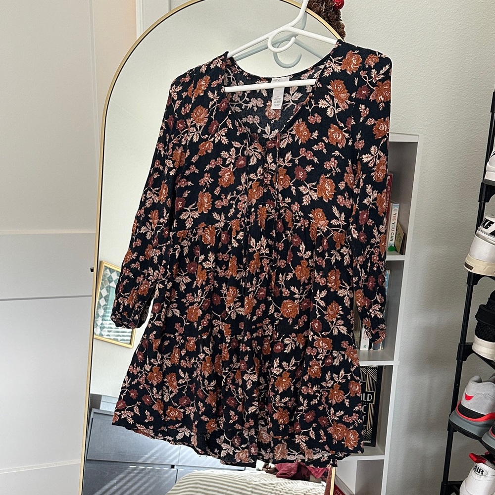 Floral Long Sleeve Babydoll Dress